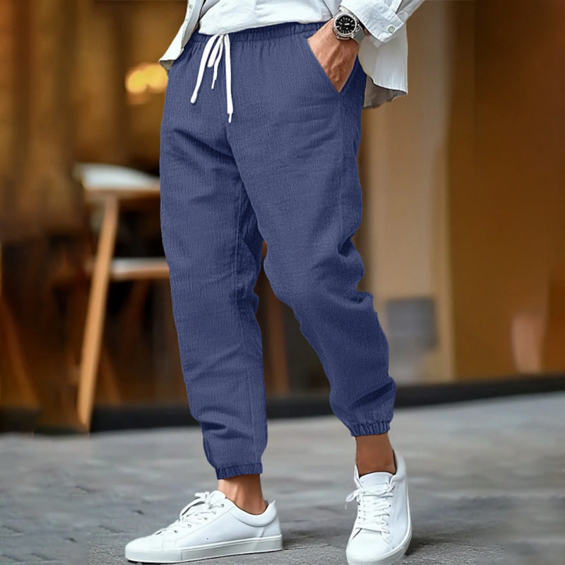 HIGH WAIST LINEN TROUSERS FOR MEN