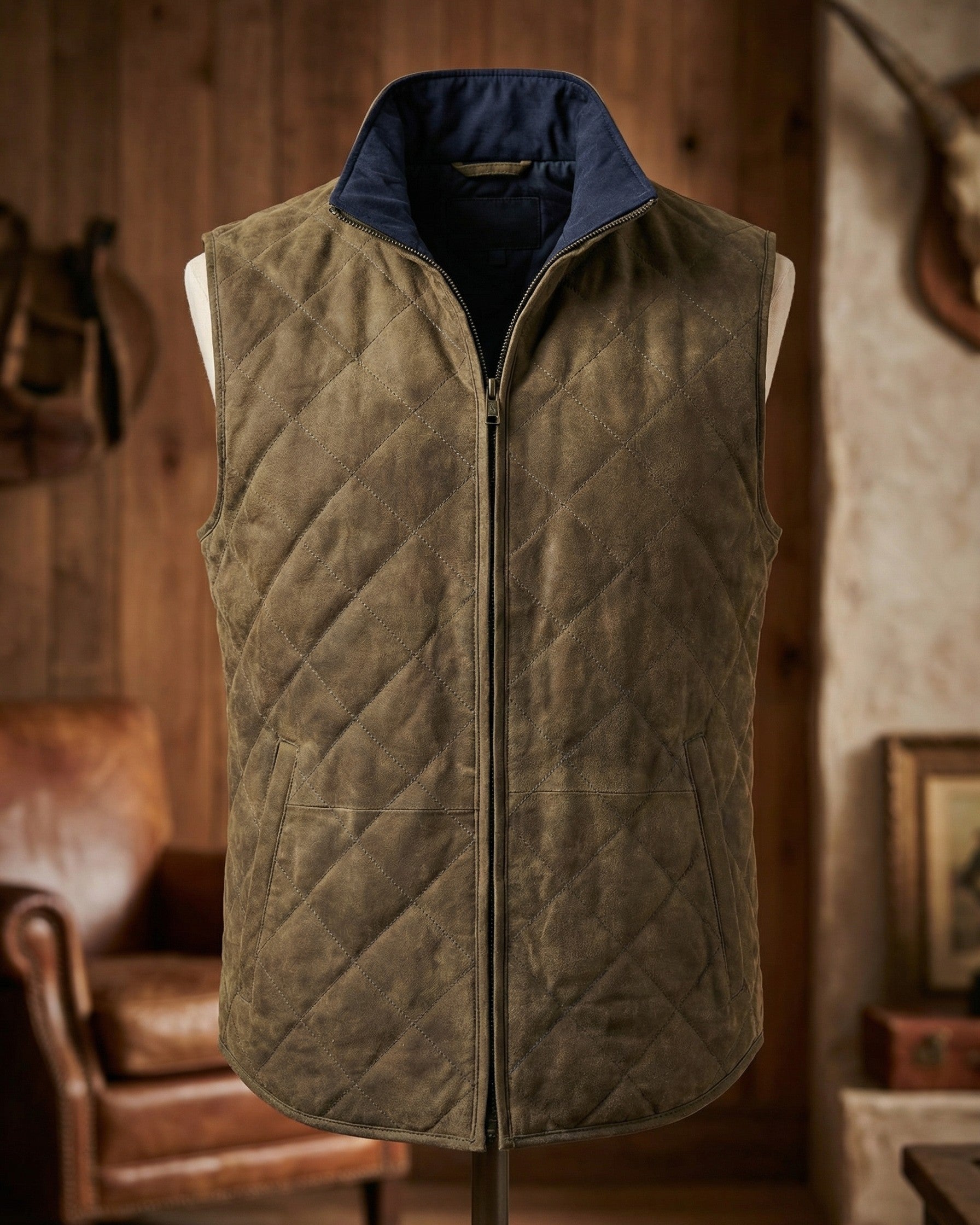 QUILTED MICROSUEDE VEST FOR MEN