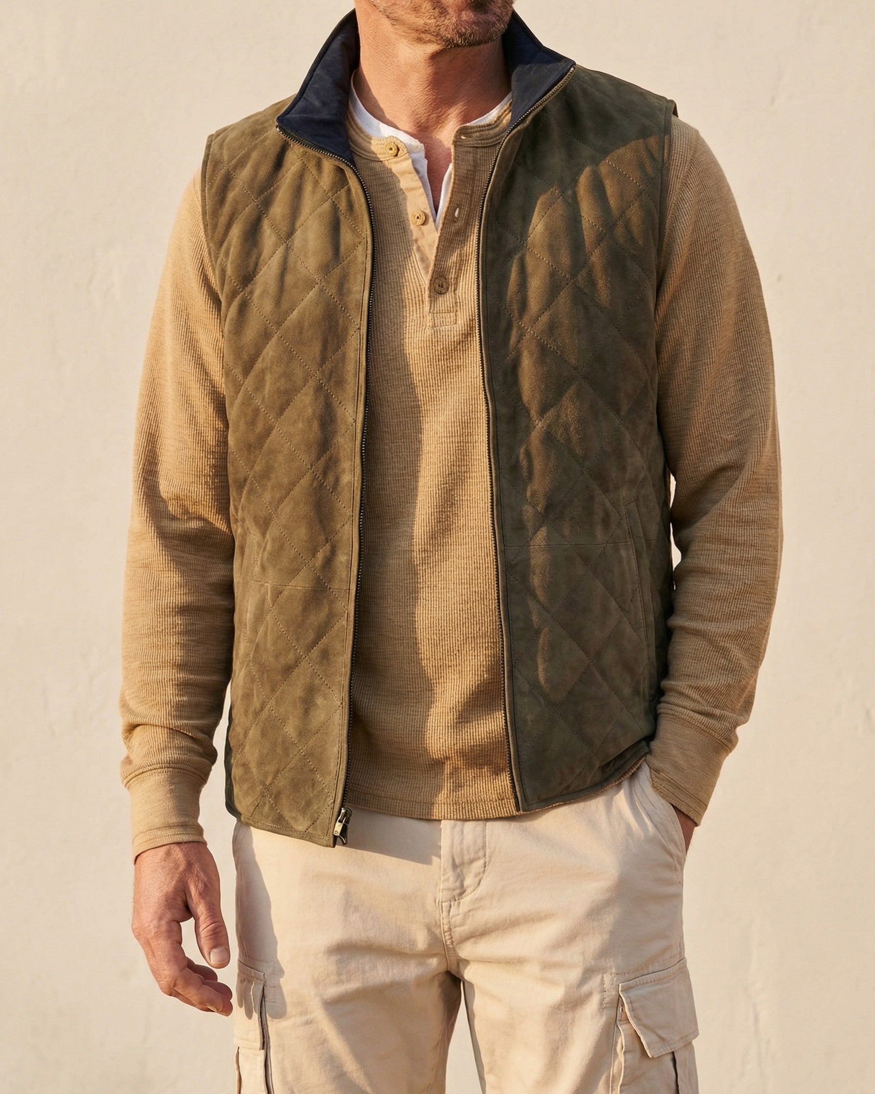 QUILTED MICROSUEDE VEST FOR MEN