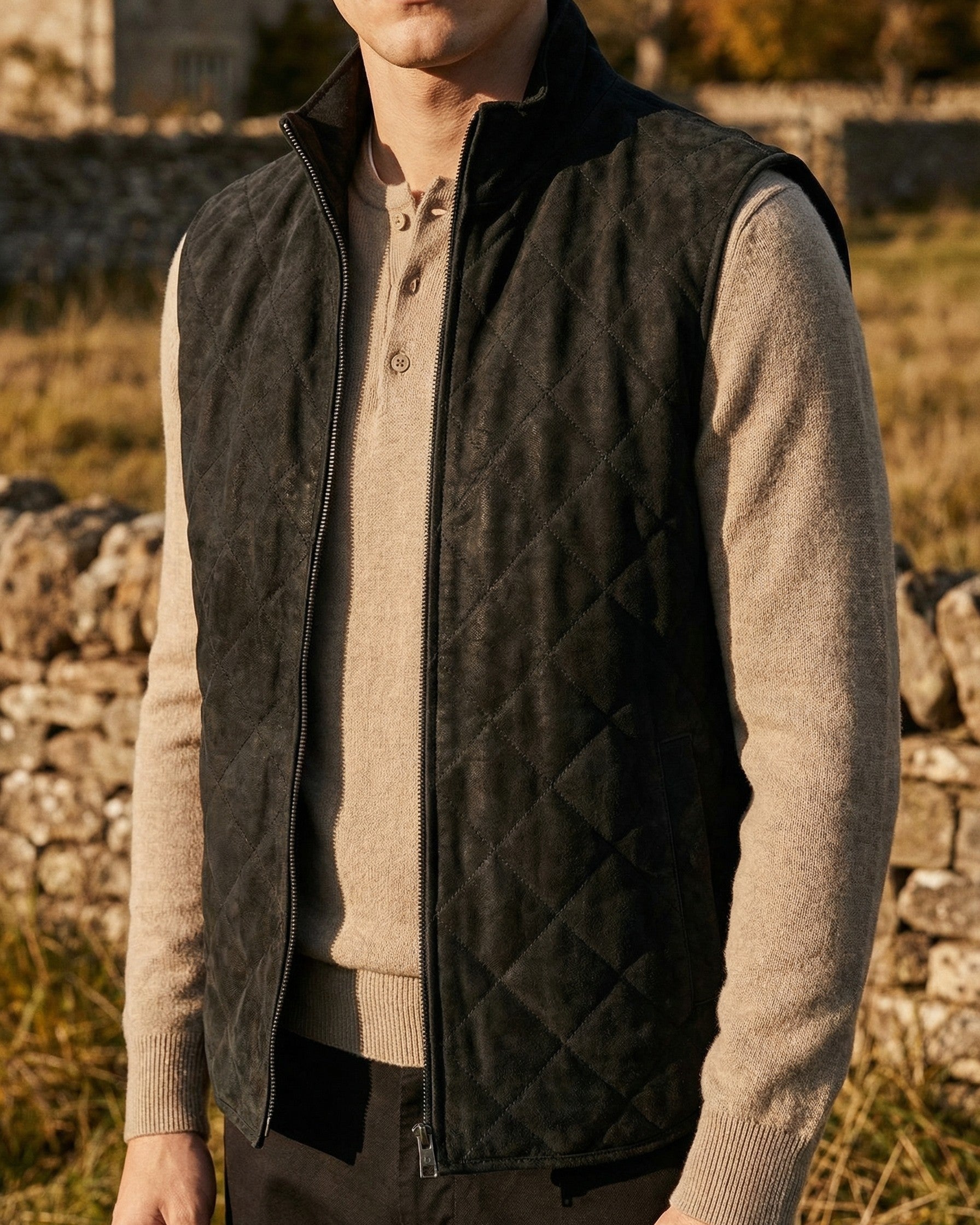 QUILTED MICROSUEDE VEST FOR MEN