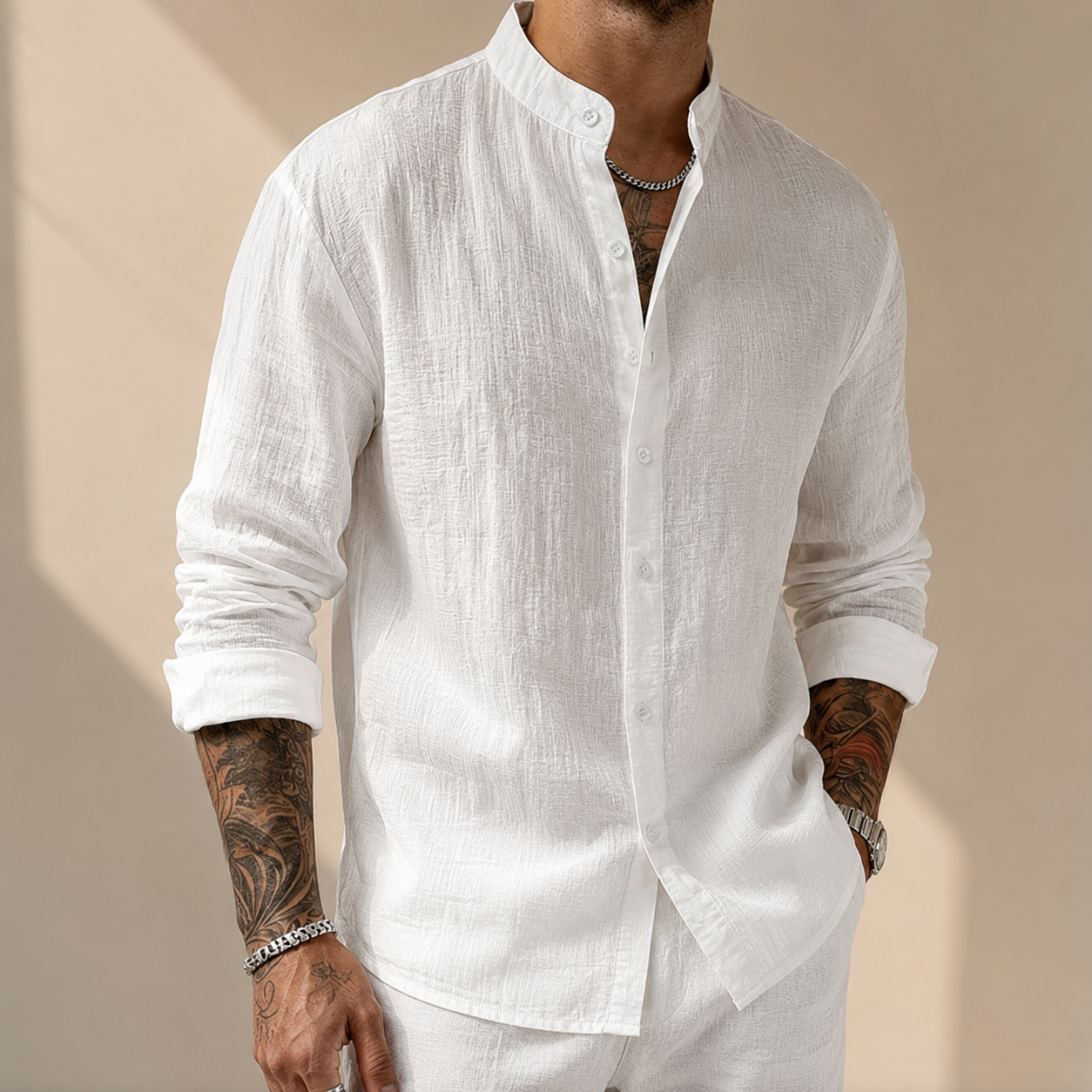 TEXTURED LINEN SHIRT FOR MEN
