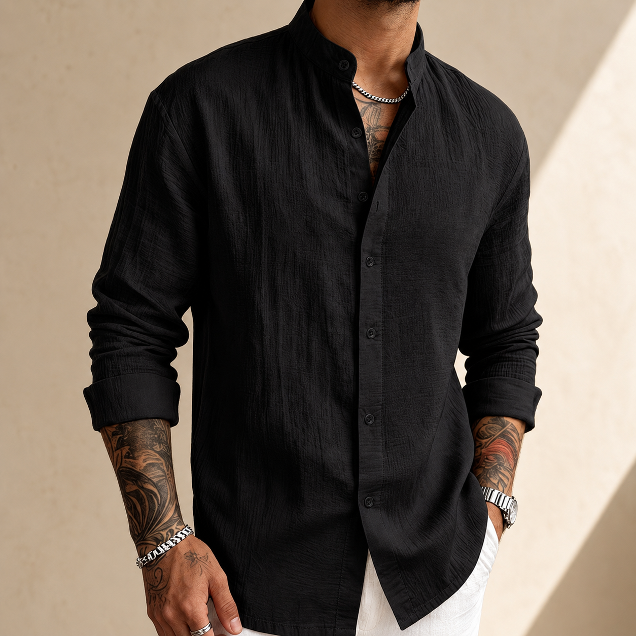 TEXTURED LINEN SHIRT FOR MEN