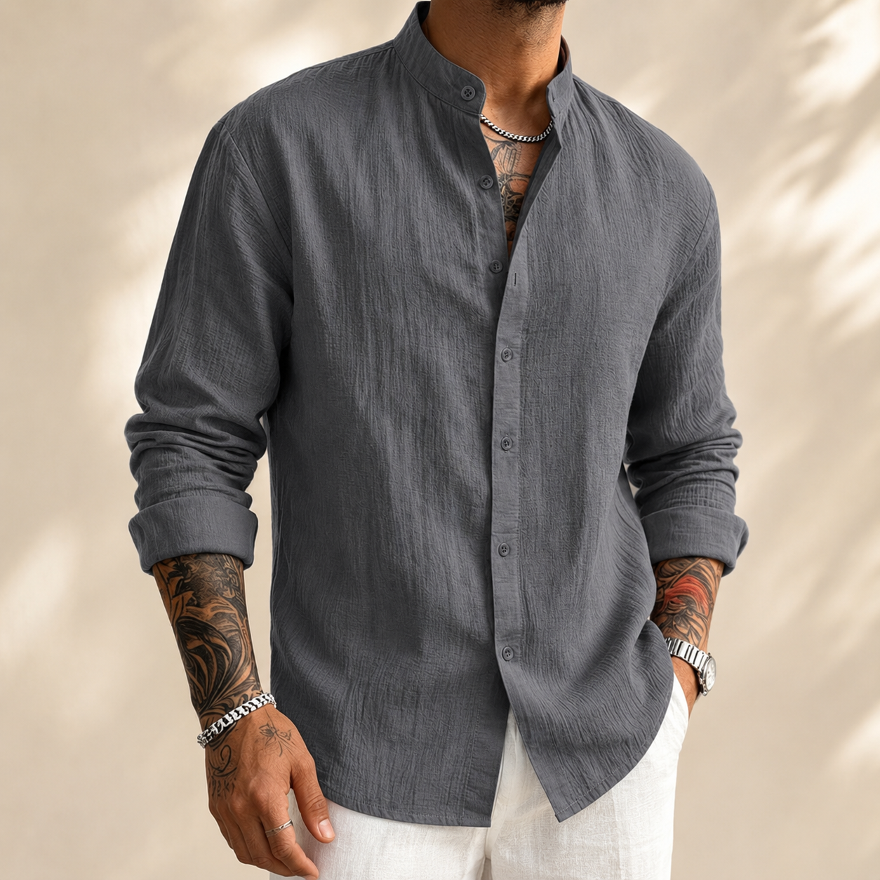 TEXTURED LINEN SHIRT FOR MEN