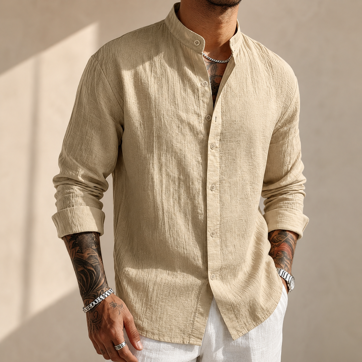 TEXTURED LINEN SHIRT FOR MEN
