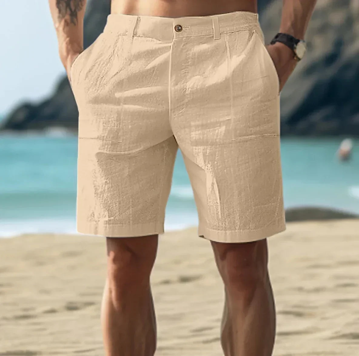 RIBBED LINEN SHORTS FOR MEN