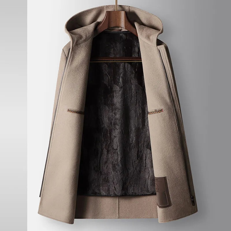 CLASSIC WOOL HOODED COAT FOR MEN
