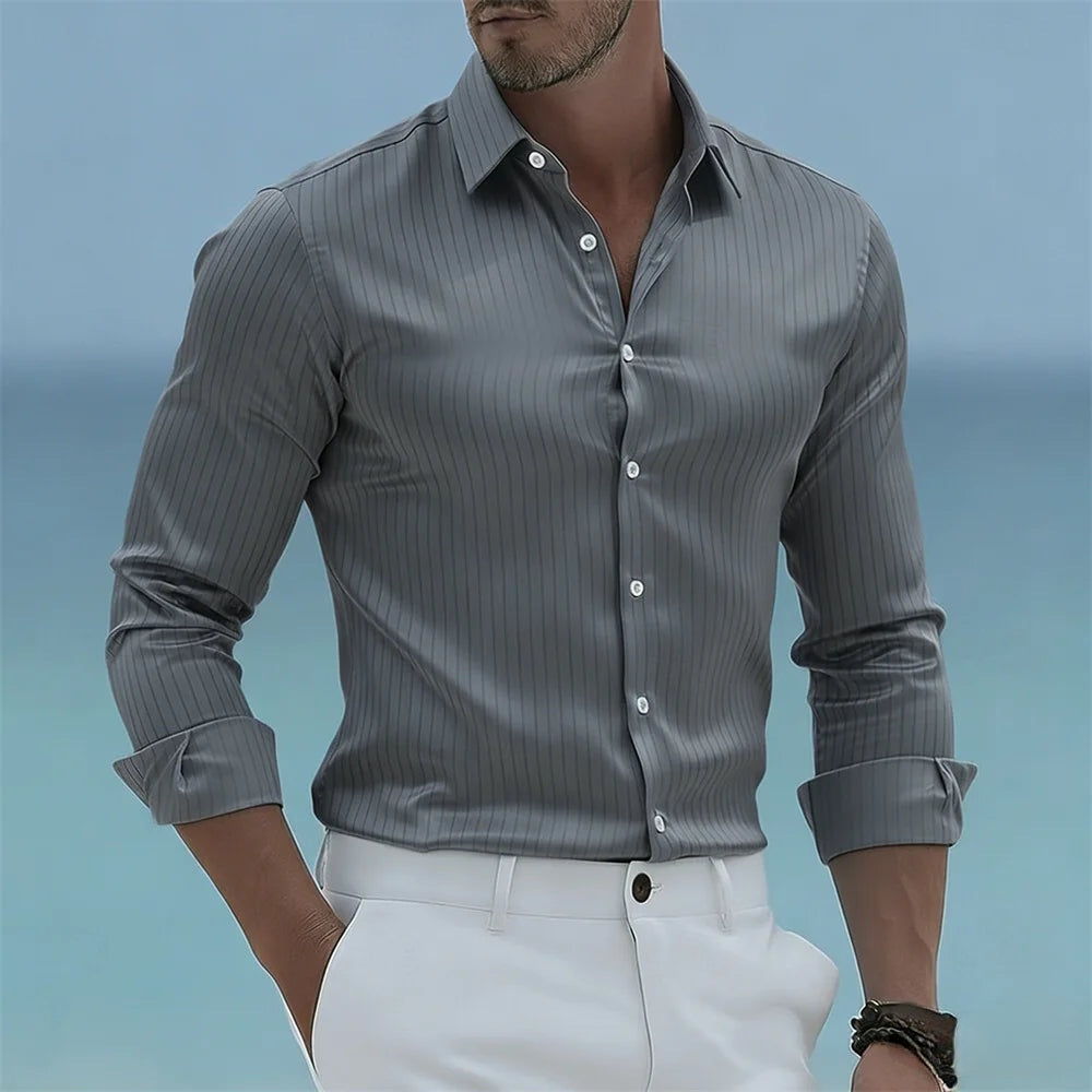 STRIPED POPLIN SHIRT FOR MEN