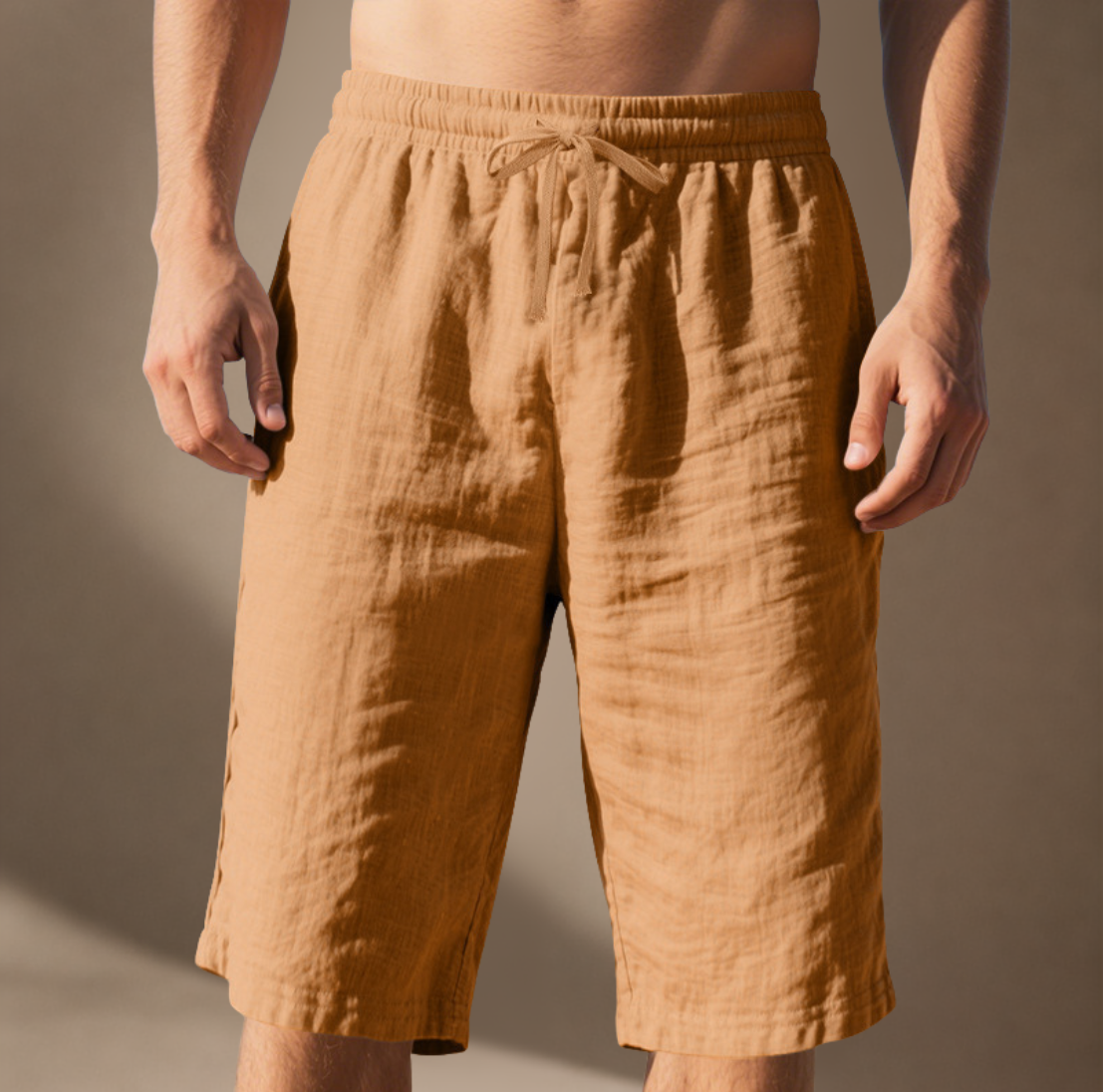 DRAWSTRING LINEN SHORTS FOR MEN