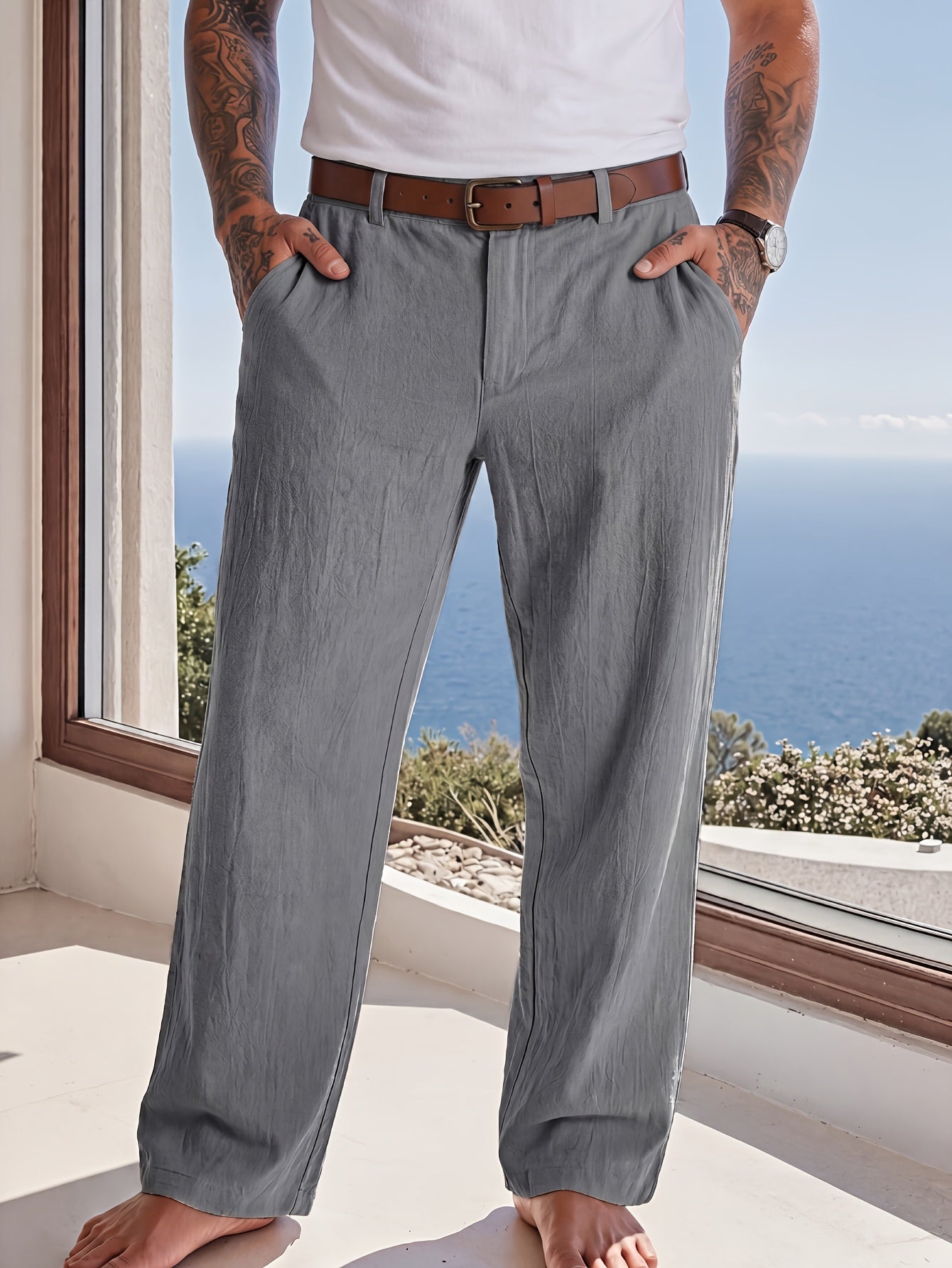 WOVEN LINEN TROUSERS FOR MEN