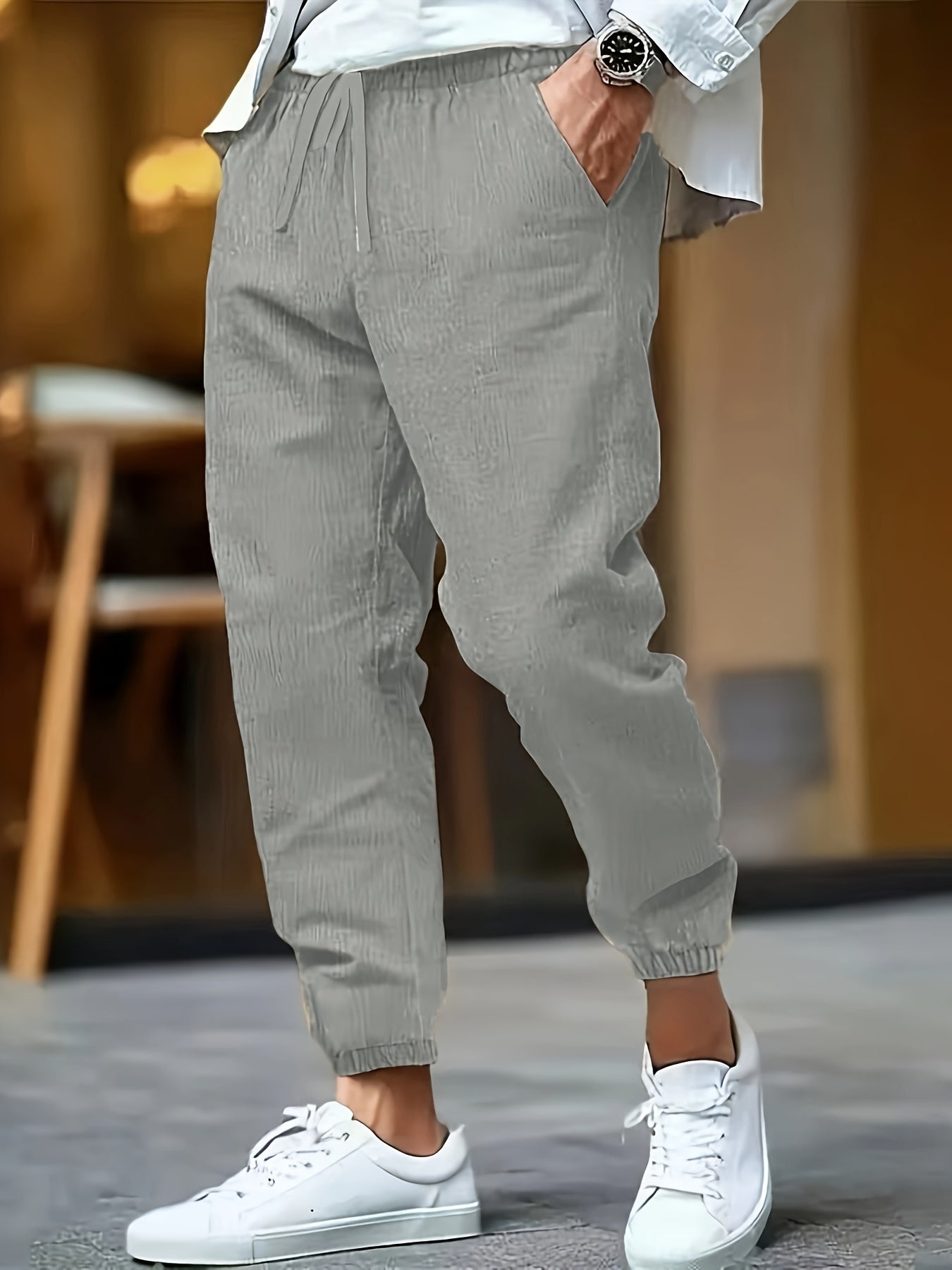 LINEN DRAWSTRING TROUSERS FOR MEN