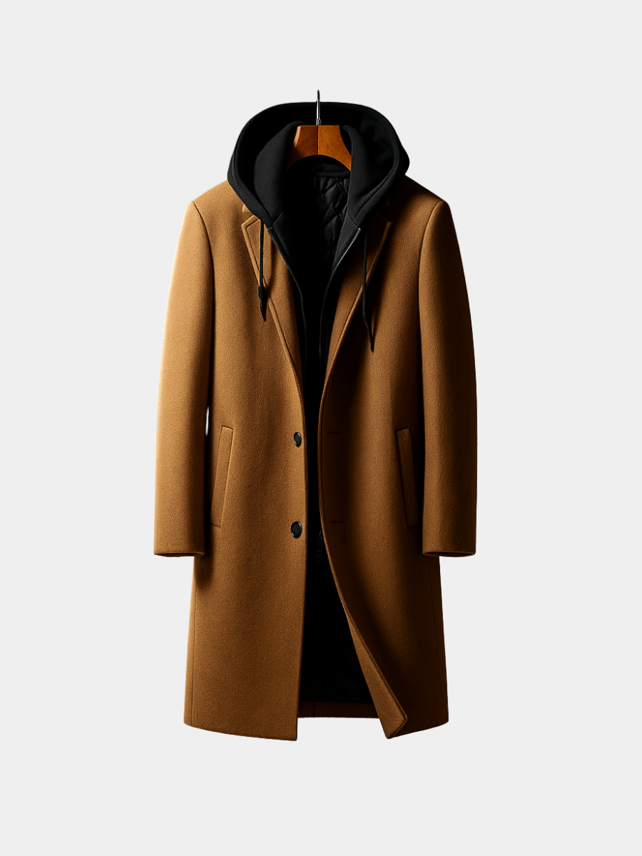 WOOL HOODED COAT FOR MEN