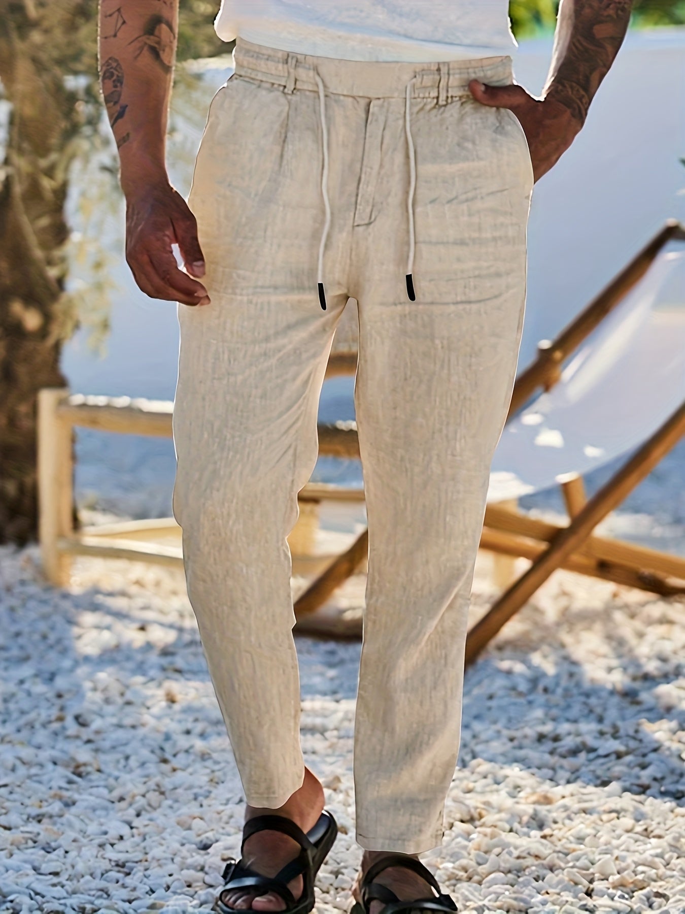 STRAIGHT LEG LINEN TROUSERS FOR MEN