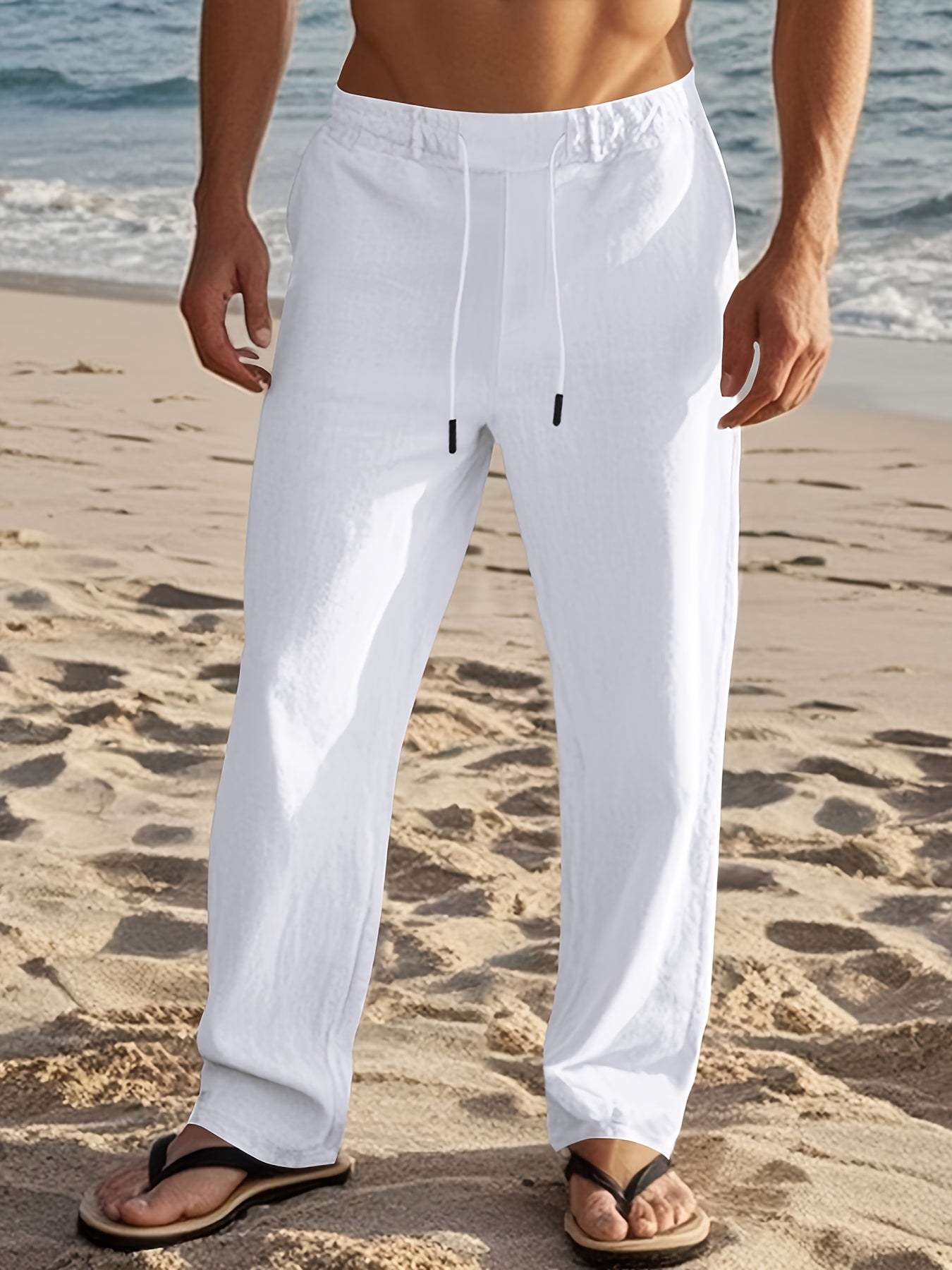 SOLID LINEN TROUSERS FOR MEN
