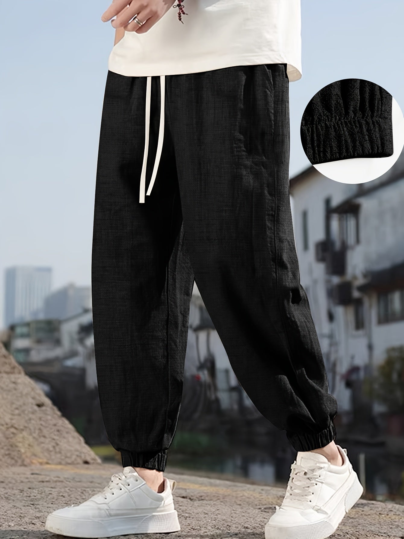 LINEN LOOSE POCKET TROUSERS FOR MEN