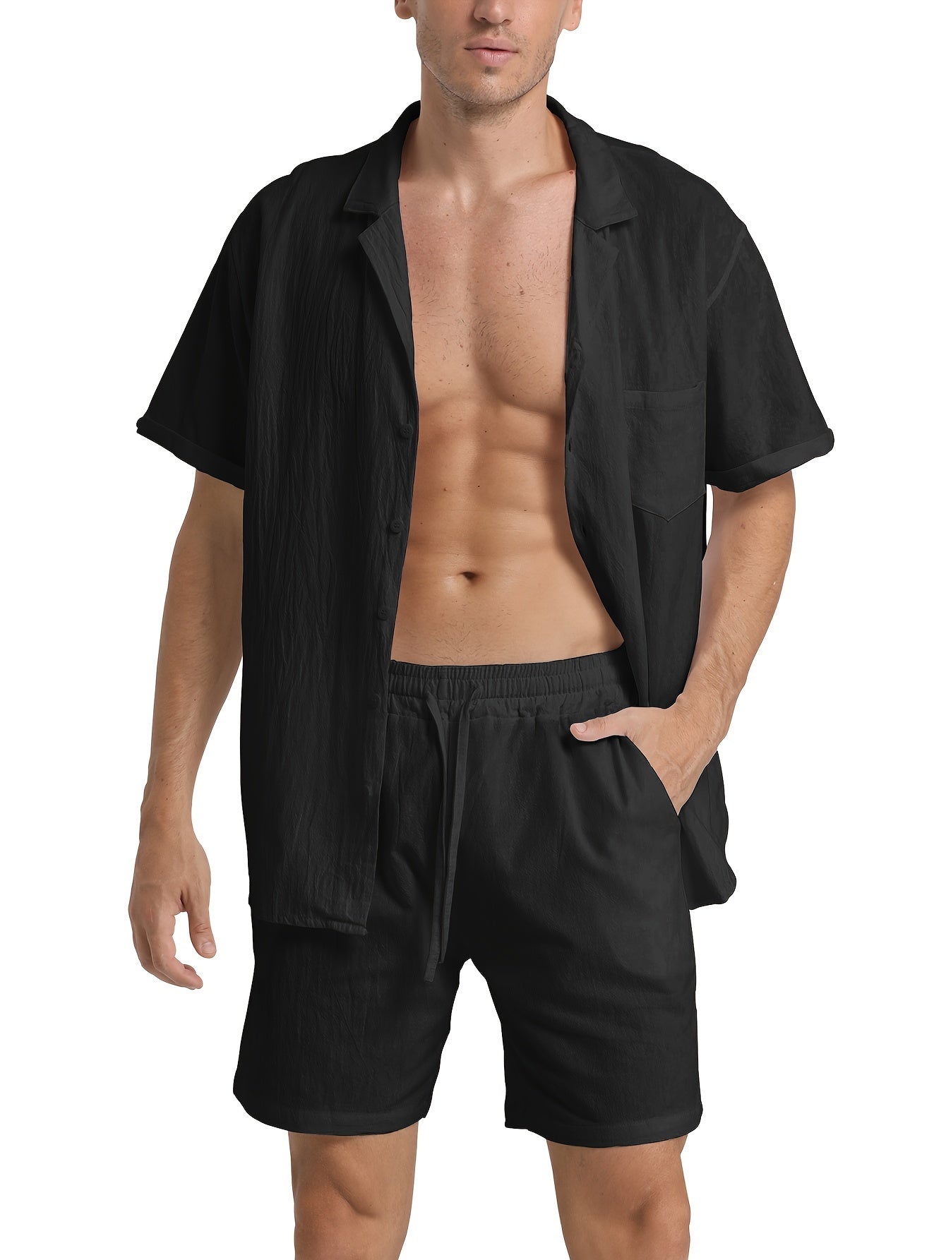 LINEN DRAWSTRING LOOSE SHORTS FOR MEN