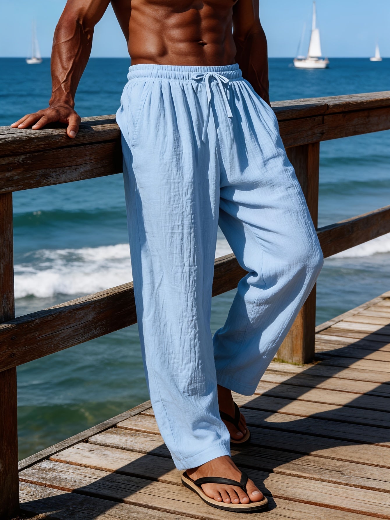 DRAWCORD LINEN TROUSERS FOR MEN