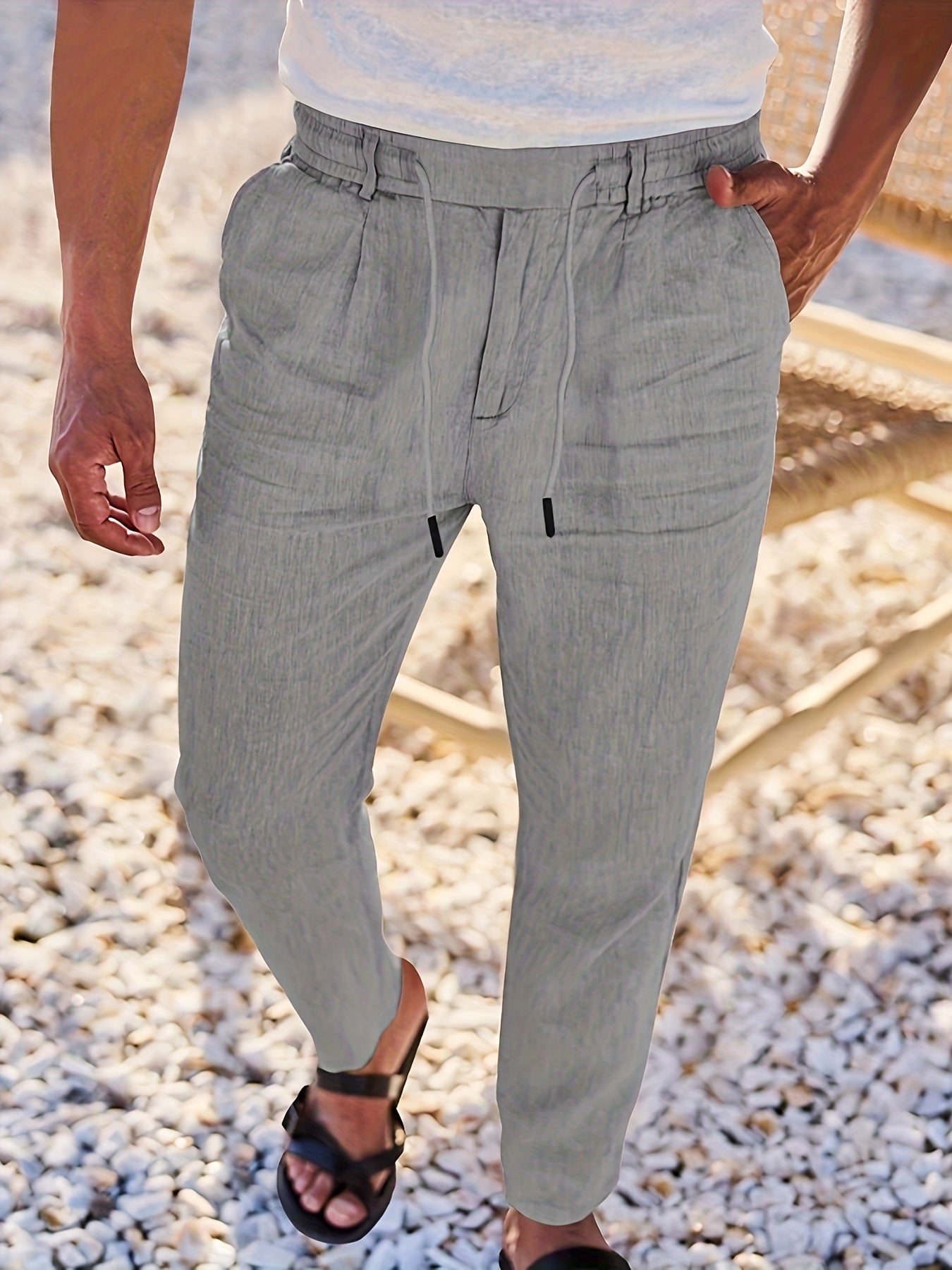 STRAIGHT LEG LINEN TROUSERS FOR MEN