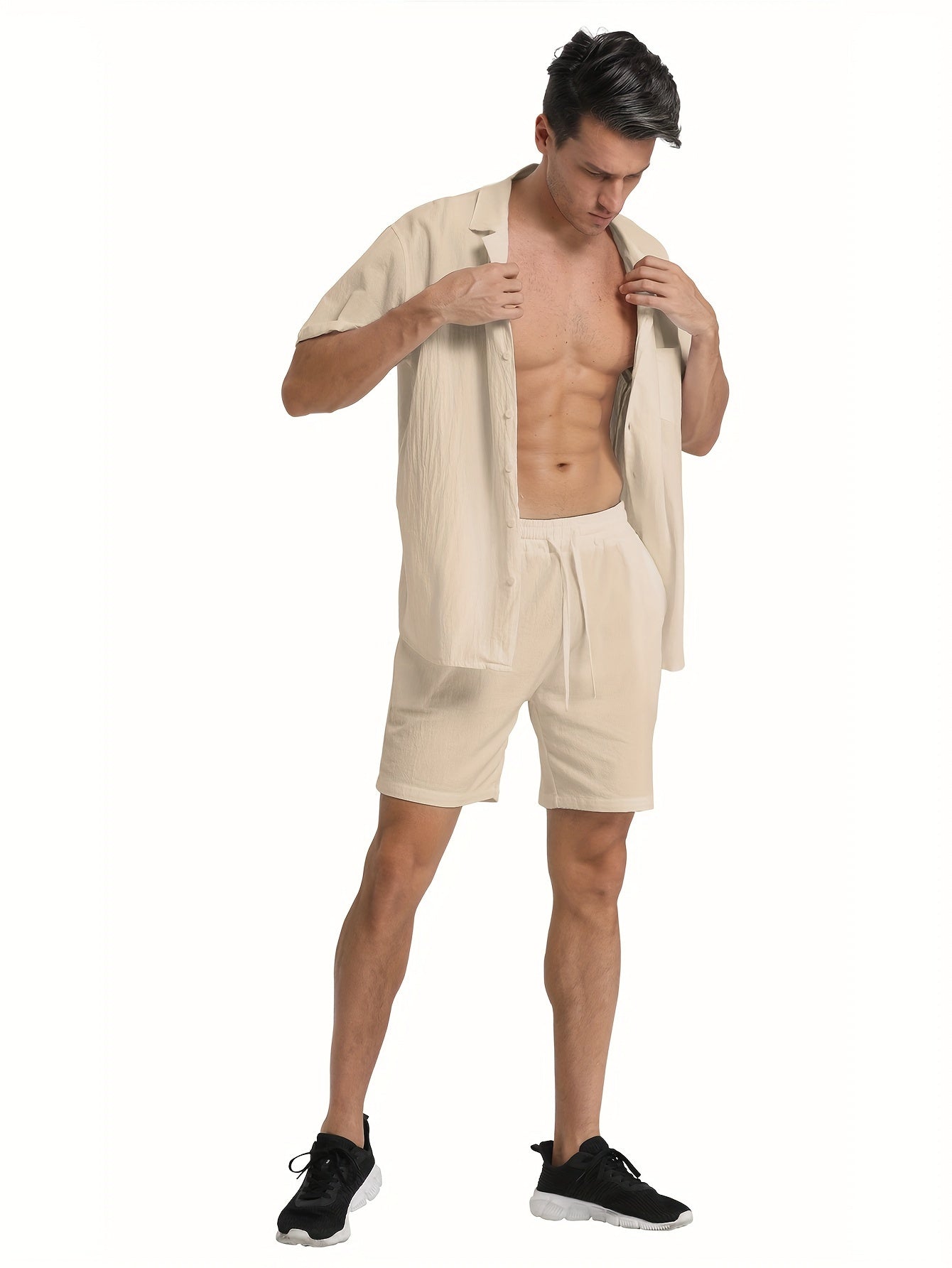 LINEN DRAWSTRING LOOSE SHORTS FOR MEN