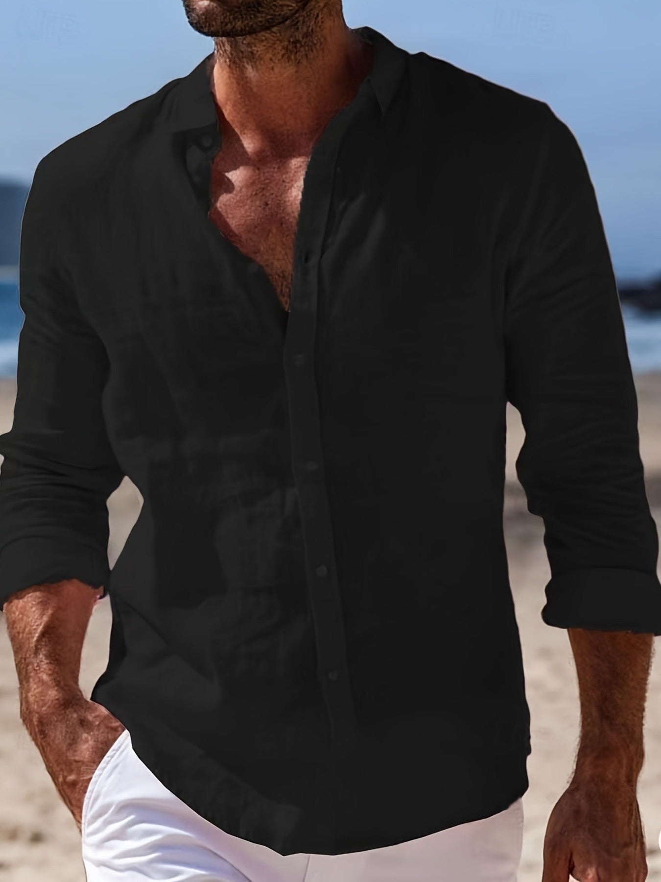 LINEN BLEND BUTTON SHIRT FOR MEN