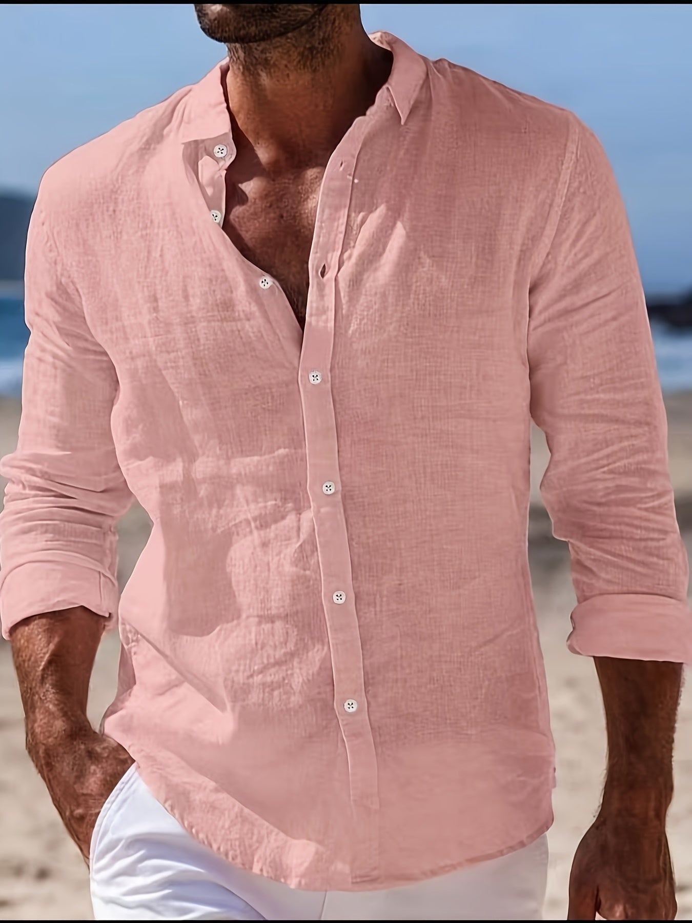 LINEN BLEND BUTTON SHIRT FOR MEN