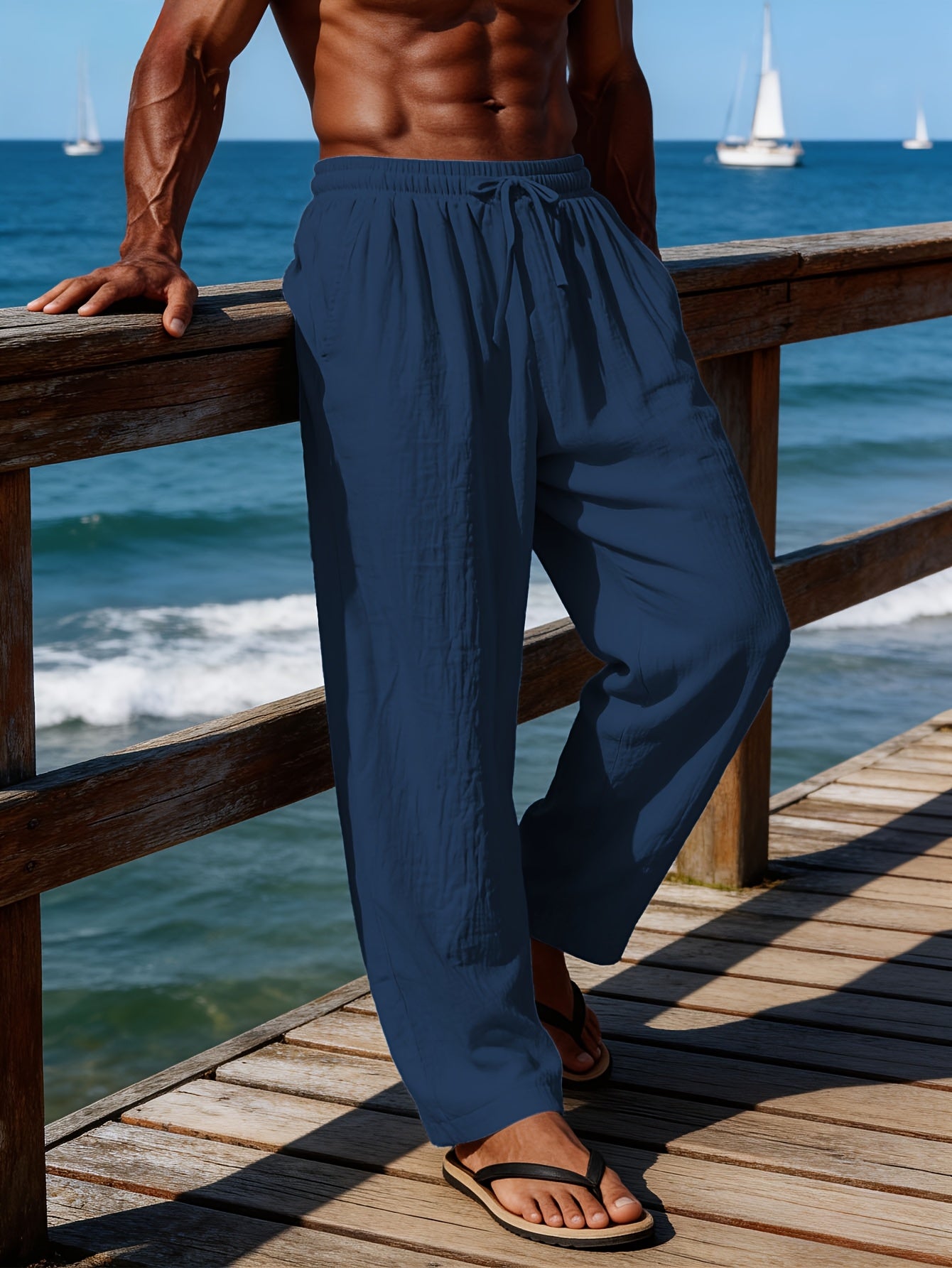 DRAWCORD LINEN TROUSERS FOR MEN