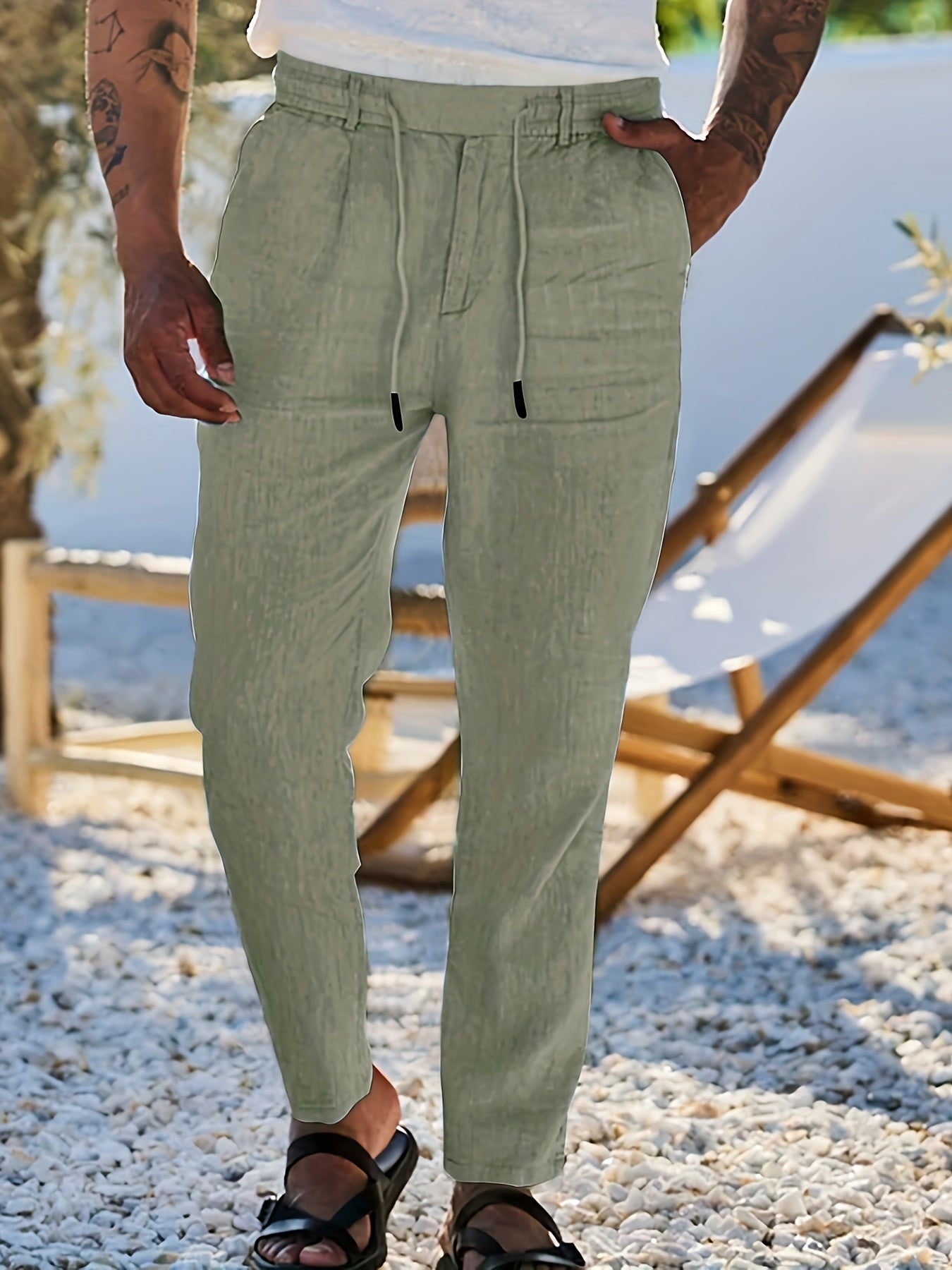 LINEN DRAWSTRING TROUSERS FOR MEN