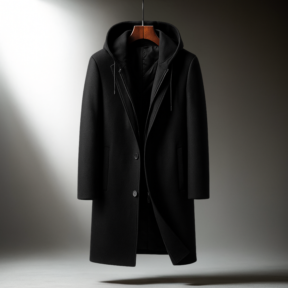 WOOL HOODED COAT FOR MEN