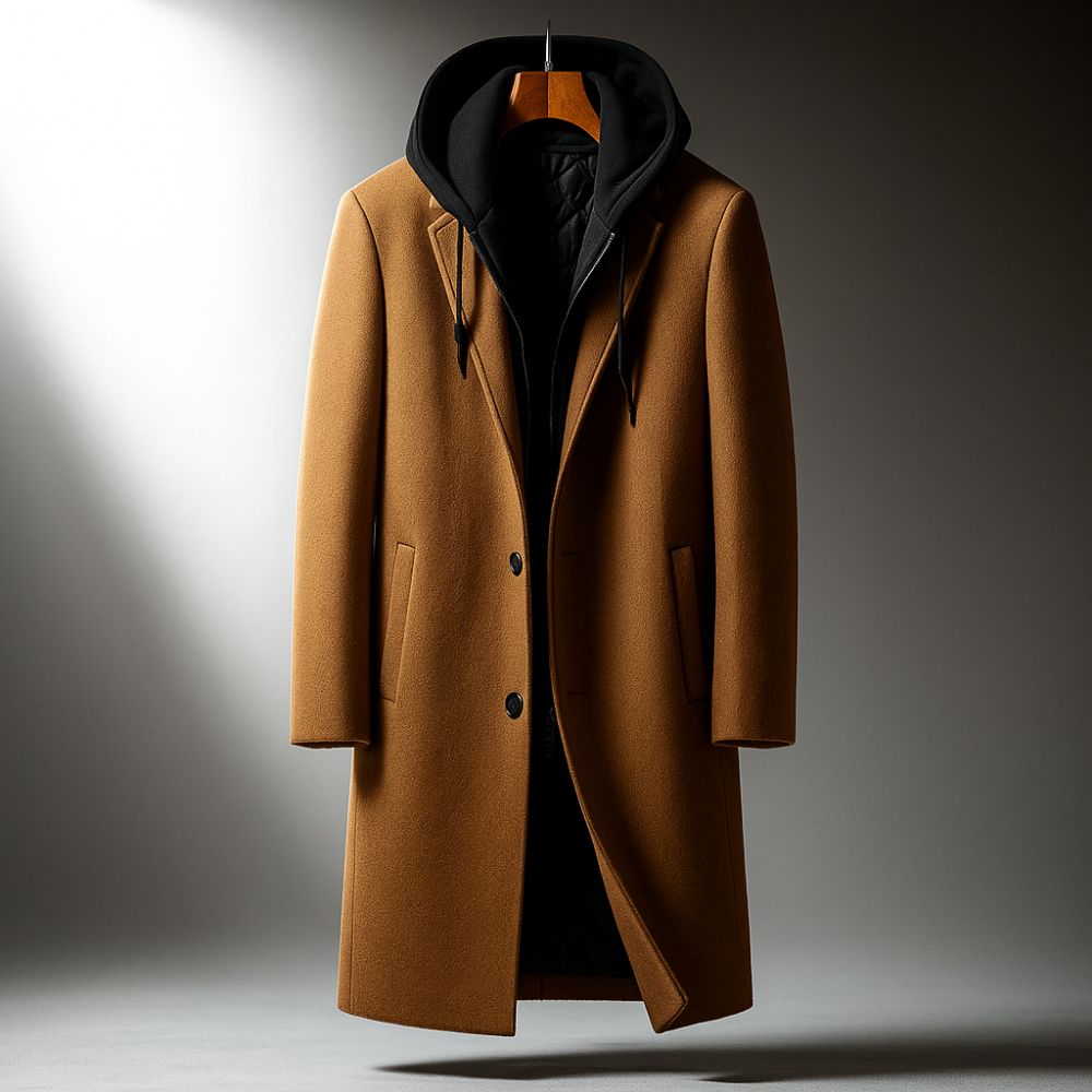 WOOL HOODED COAT FOR MEN