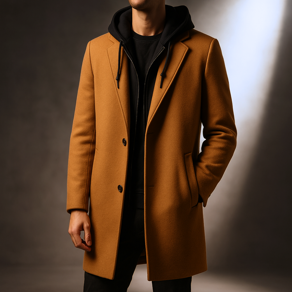 WOOL HOODED COAT FOR MEN