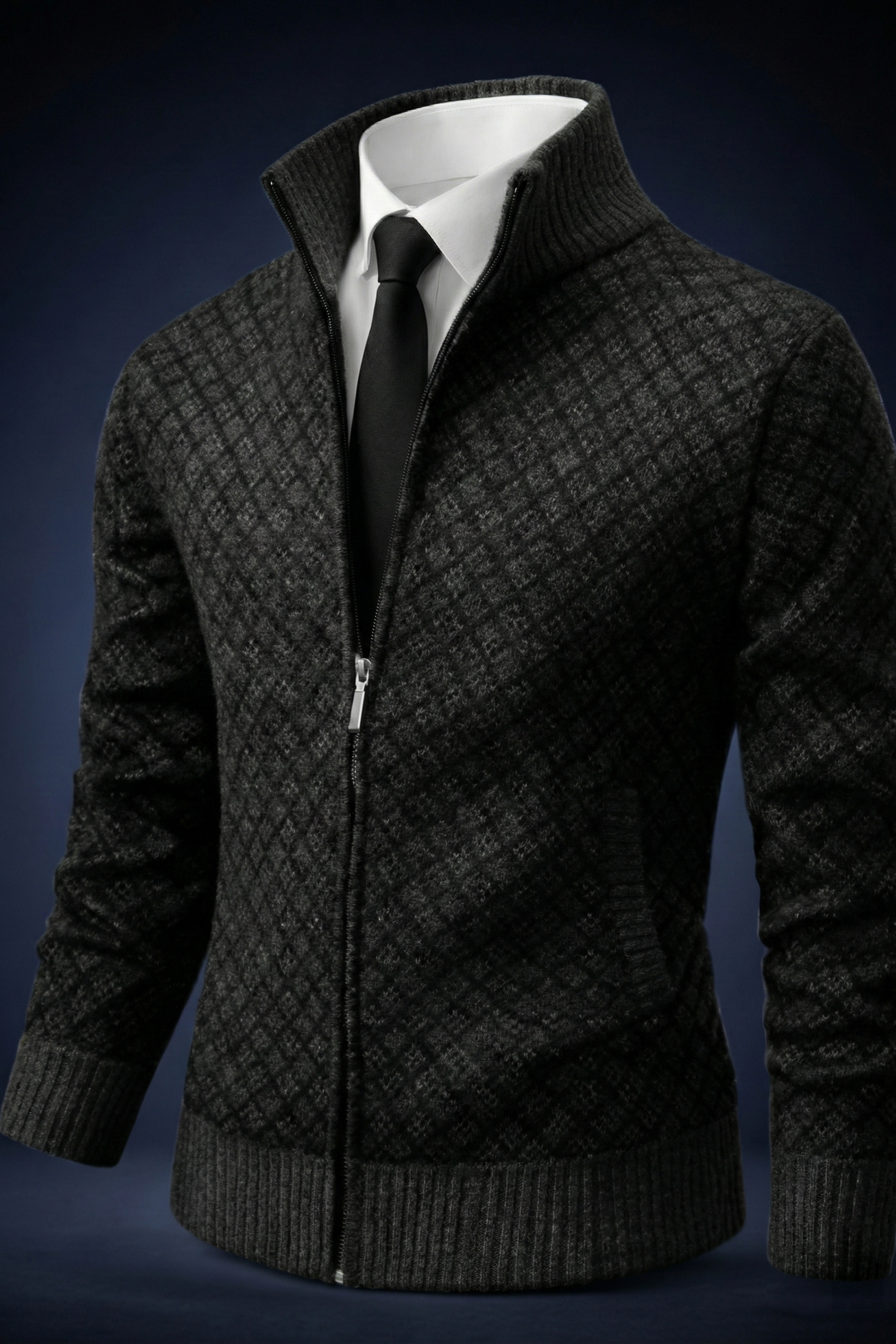 WAFFLE ZIP CARDIGAN FOR MEN
