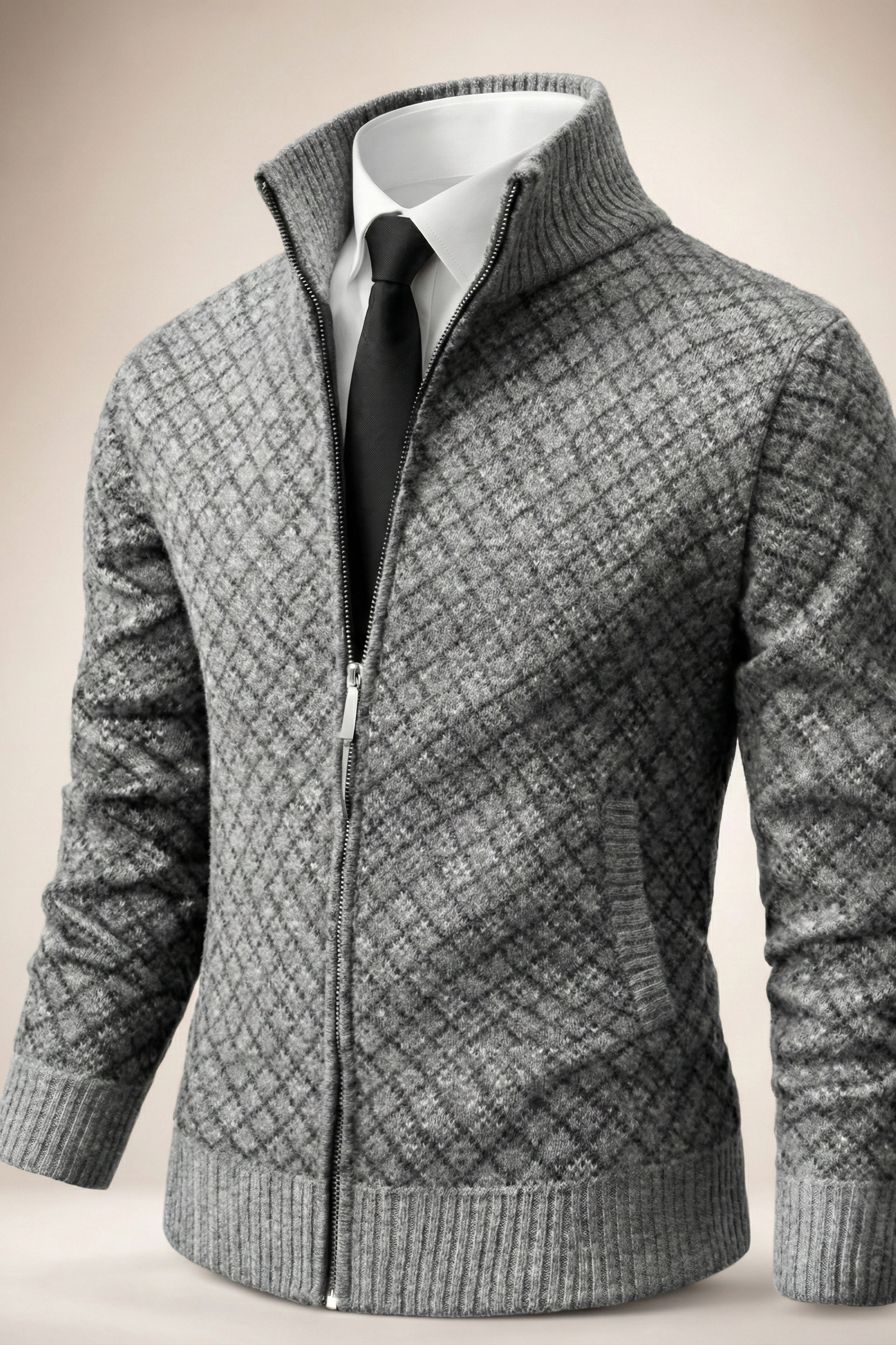 WAFFLE ZIP CARDIGAN FOR MEN