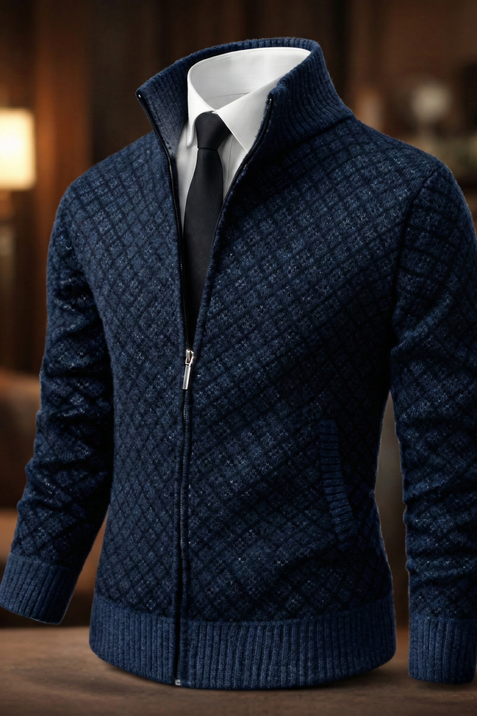 WAFFLE ZIP CARDIGAN FOR MEN